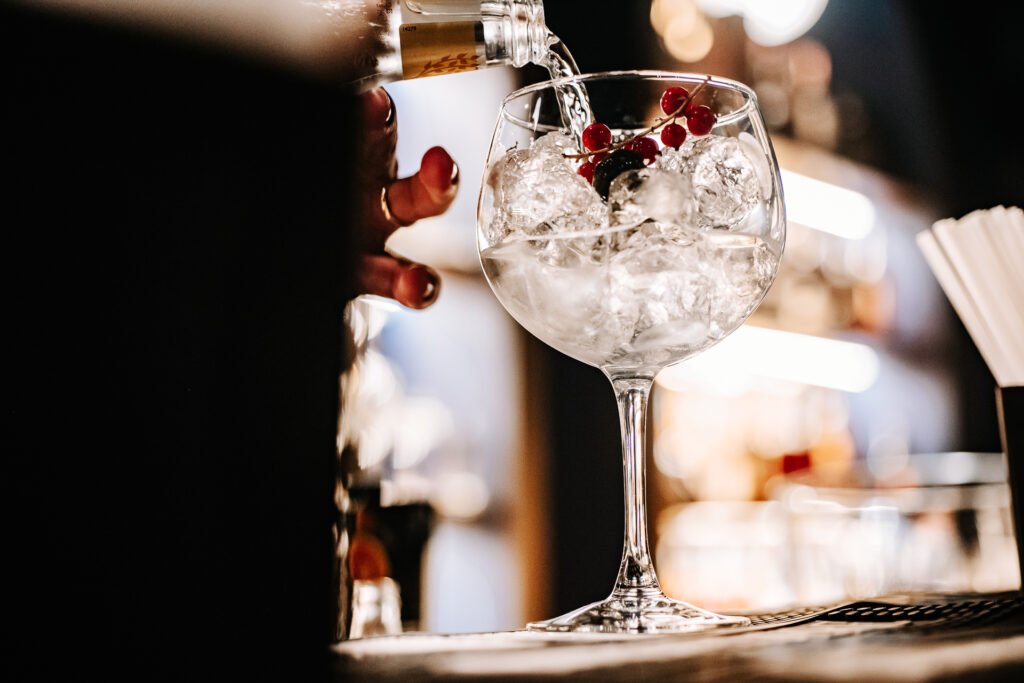 Gin Tonic in bicchiere a palloncino con ghiaccio e botaniche — fotografia food professionale by Andrea Ventura, VA Photo Sicilia